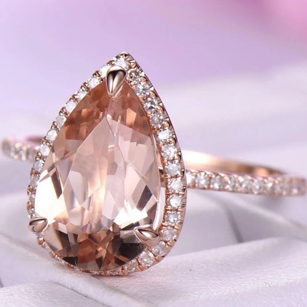 New 925 Rose Gold Water Drop Zircon Ring - Picture 1 of 7